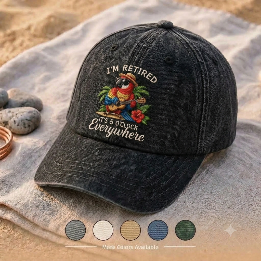 JBU I'm Retired It's 5 O'Clock Everywhere Parrot Denim Cap