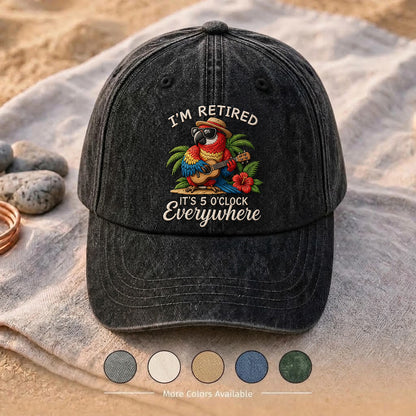 JBU I'm Retired It's 5 O'Clock Everywhere Parrot Denim Cap