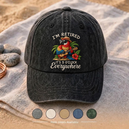 JBU I'm Retired It's 5 O'Clock Everywhere Parrot Denim Cap
