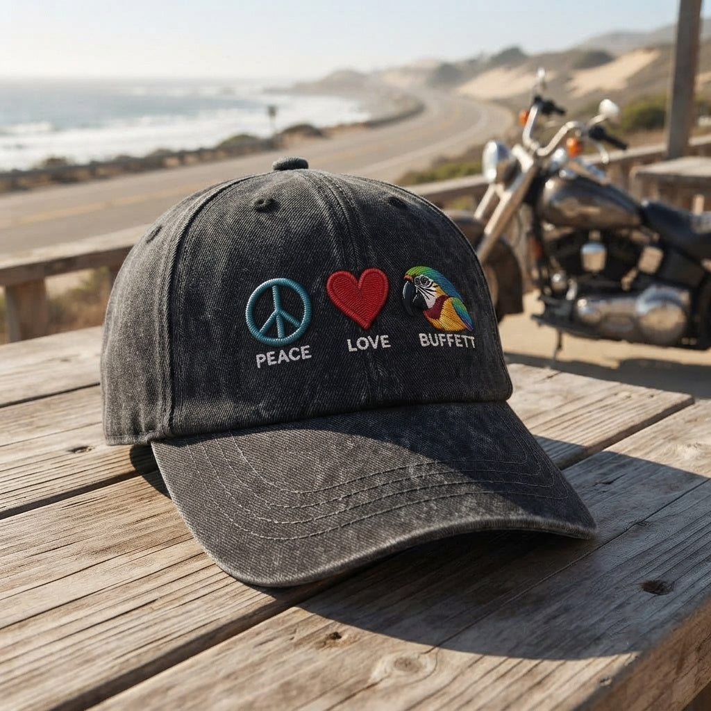 JBU Peace Love Buffett Denim Cap