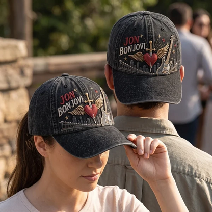 BJO Rock Heart Skyline Distressed Denim Cap