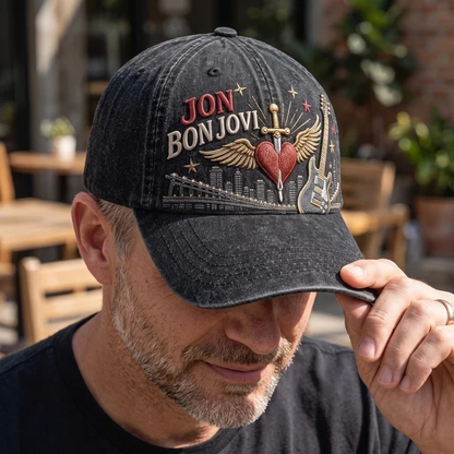 BJO Rock Heart Skyline Distressed Denim Cap